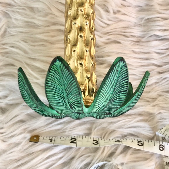 Vintage | Palm Tree Taper Candleholders Green Gold PAIR Preppy Palm Beach - Picture 6 of 8